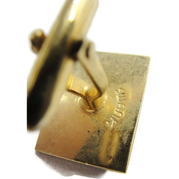 Swank Cufflinks Gold-Tone Rectangular Rhinestone Tux Shirt Dress Suit Vintage - Picture 8 of 9